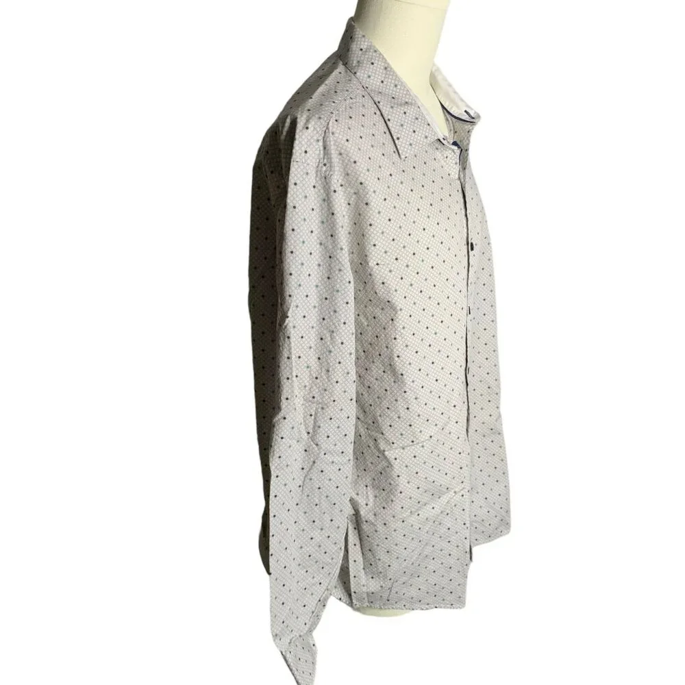 Tasso Elba Button Up Long Sleeve Shirt XXL Grey Dots Flip Cuff Cotton Collared - Picture 5 of 7